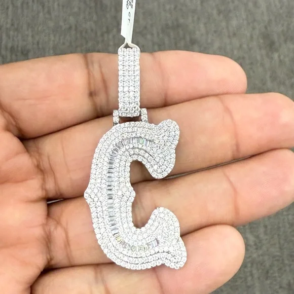 925 Sterling silver moissanite Diamond later C pendant